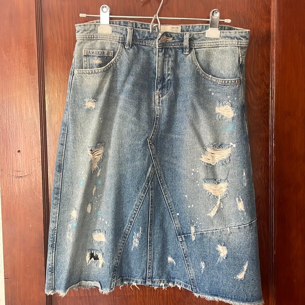 Zara Distressed Denim Skirt
